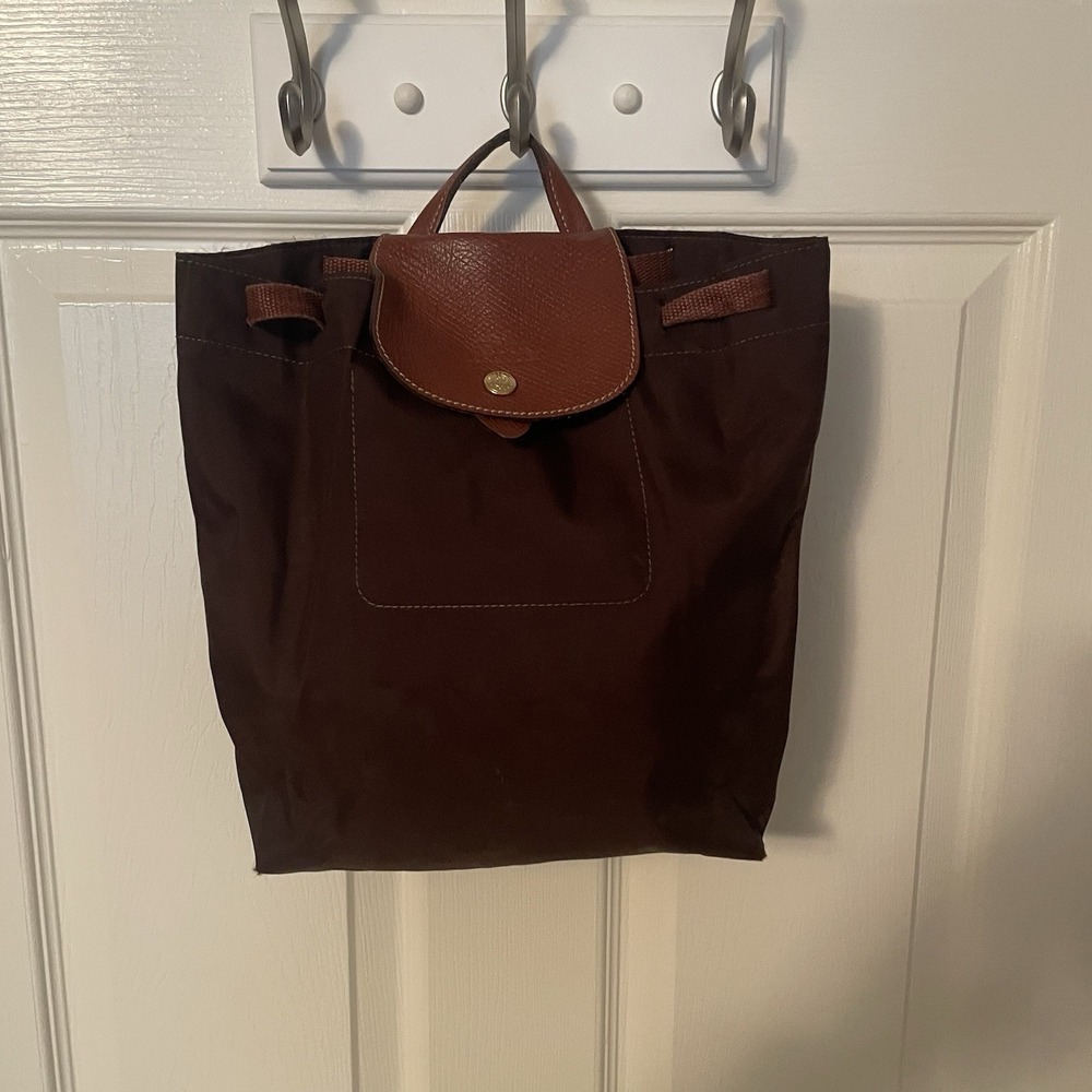 Longchamp Brown Nylon & Leather Backpack Tote - Picture 11 of 16
